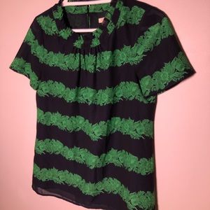 J Crew Green Floral Stripe Top